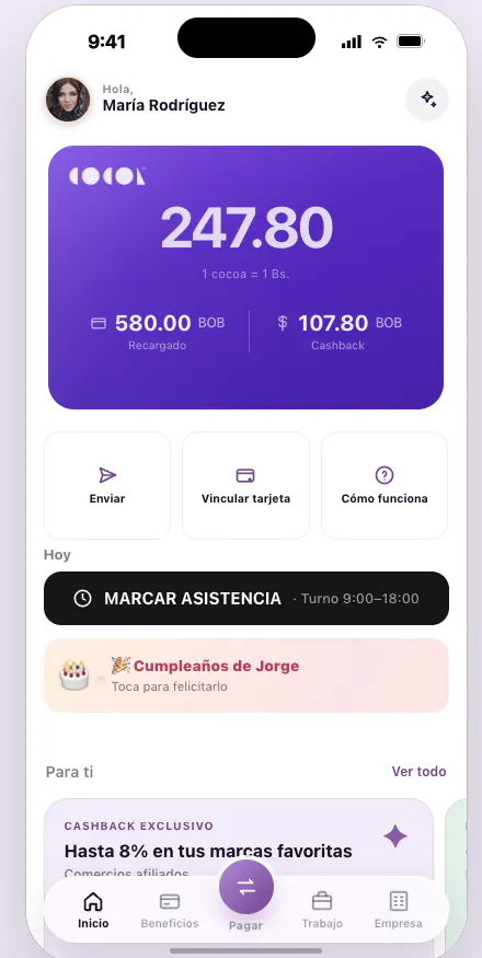 Pantalla de inicio original de Cocoa Business